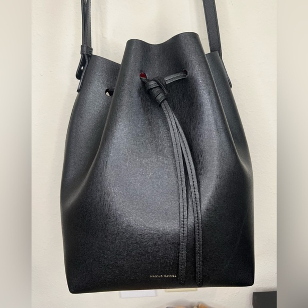 Mansur Gavriel Black Saffiano Leather Bucket Bag - Picture 5 of 11